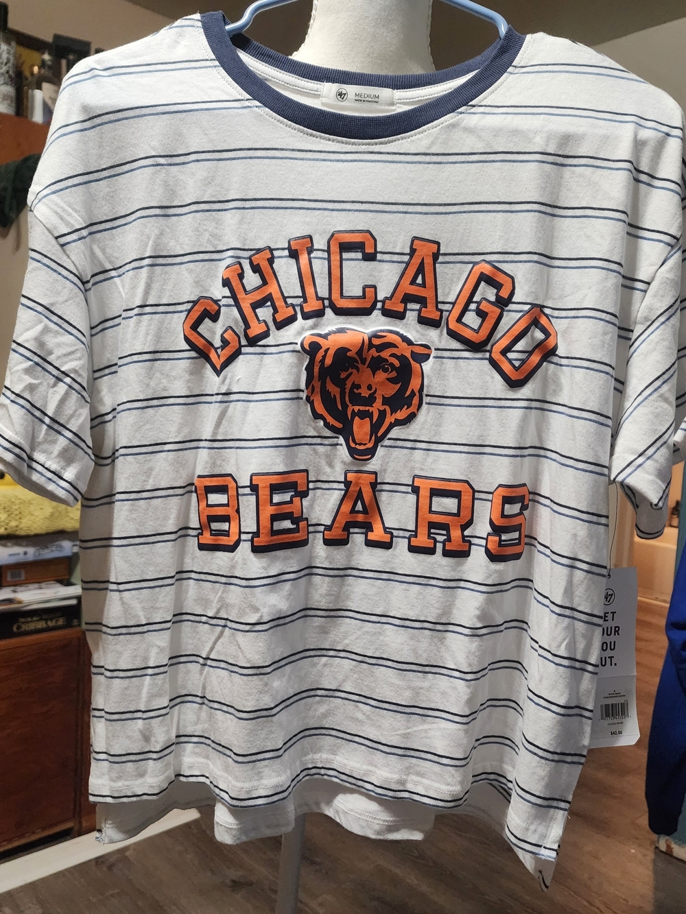 NFL Chicago Bears Striped Short-Sleeve Tee - White, Navy & Orange NWT Da Bears